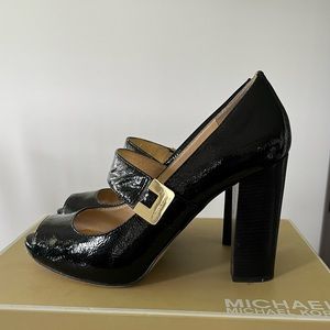 Michael Kors Patent Heels with Gold Buckle detail